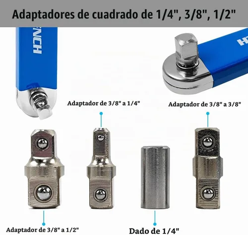Vista 4 de Llave de extensión compensada de impacto lista de Bqweun, juego de llave de extensión de alcance estrecho, con adaptadores de accionamiento cuadrado