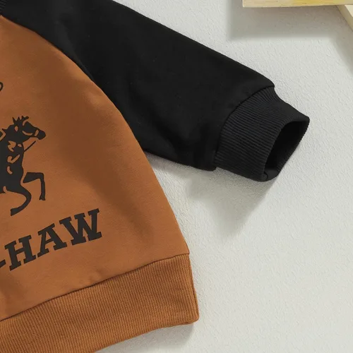 Vista 5 de Conjunto de sudadera de manga larga para bebé del oeste, conjunto de pantalones de caballo de Yee Haw, conjunto de pantalones de vaquero para otoño