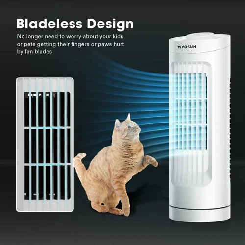 Vista 6 de VIVOSUN Ventilador de torre de 13 pulgadas, ventilador de escritorio sin aspas con 3 velocidades y oscilación de 70°, portátil y compacto