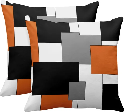 Vista 14 de Emvency Juego de 2 fundas de almohada geométricas marrones, color negro, gris, blanco, pintura abstracta a cuadros, funda de almohada decorativa