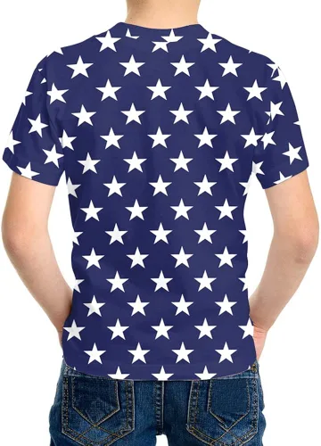 Vista 2 de Eciodci Camisetas patrióticas para niños y niñas del 4 de julio con la bandera de Estados Unidos de América de manga corta para niños y niñas de 4 a