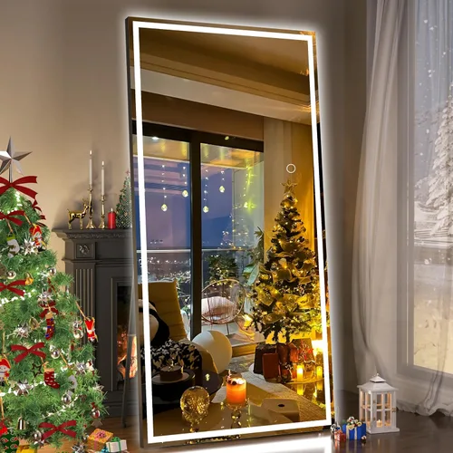 Vista 23 de Hasipu - Espejo de cuerpo entero con luces, 56 x 16 pulgadas, espejo de pie con led para montaje en pared para sala de estar, dormitorio