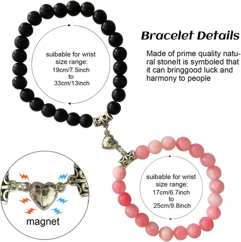 Vista 5 de Smilelife - Pulseras magnéticas de corazón de doble tamaño a juego para parejas, mejores amigos y familia - Regalos perfectos para padres e hija