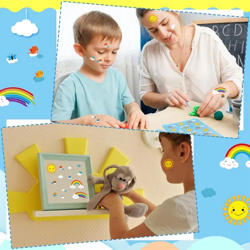 Vista 5 de Hotop 483 calcomanías de nubes de sol, arcoíris para niños, calcomanías adhesivas de arcoíris multicolor, calcomanías de sol, calcomanías de nube