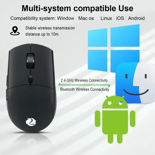 Vista 2 de Ratón inalámbrico Bluetooth (BT5.2+receptor USB 2.4G) Clics silenciosos silenciosos, funciona con modo dual para laptop, iPad, tableta, Apple Negro
