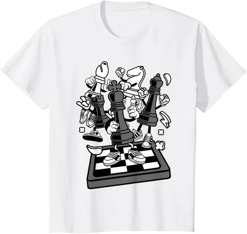Vista 29 de Figura cómica Camiseta de tablero de ajedrez jugador de ajedrez Azul Marino