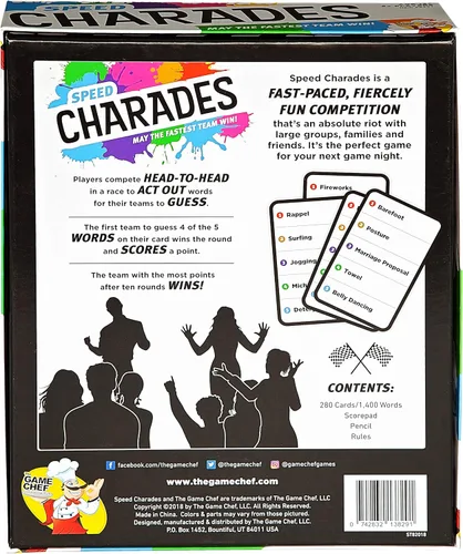 Vista 4 de Juego de fiesta Speed Charades - Juego de mesa Charades - Incluye 1400 charadas - Perfecto para grupos y noches de juego familiares