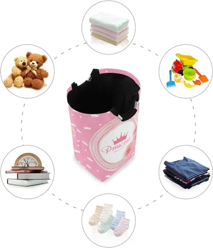 Vista 3 de Cesta de lavandería con corona de princesa, cesta de tela plegable, cesta de lavado, bolsa de ropa plegable para el día de la madre