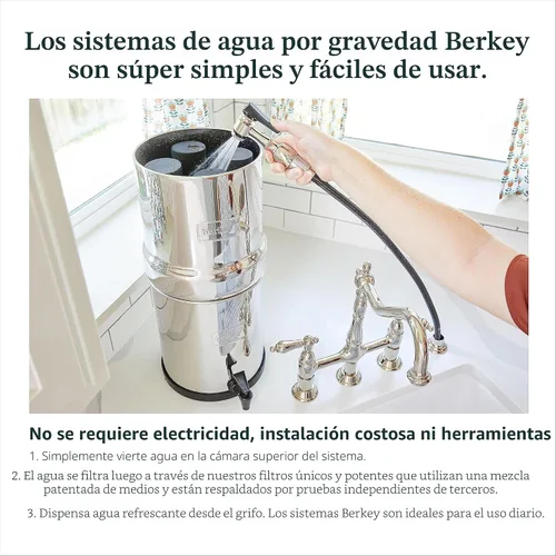Vista 6 de Big Berkey Sistema de Filtro de Agua de Acero Inoxidable Alimentado por Gravedad para Encimera de 2.25 Galones con 2 Auténticos Filtros Black Berkey