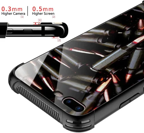 Vista 2 de ZHEGAILIAN Funda compatible con iPhone 7P/8P, AK 47, carcasa de munición para ametralladora AK 47, parte trasera de vidrio templado + funda