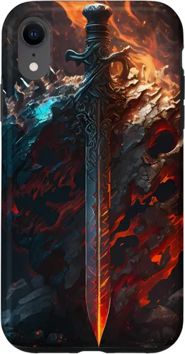 Vista 25 de Espada flameante y escudo el símbolo del guerrero Funda para iPhone 16