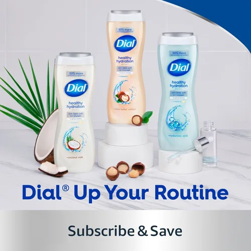 Vista 12 de Dial Gel de Ducha, Hidratación Saludable, Leche de Coco + Vitamina E, 16 onzas líquidas (Paquete de 4), Suave, Deja la Piel Suave en 1 Ducha