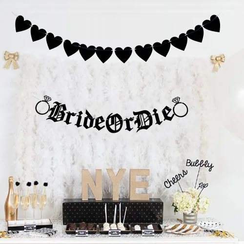 Vista 2 de Cartel de novia o muere, letras negras, pancarta de decoración de despedida de soltera, cartel gótico de novia o muere en inglés antiguo, fiesta