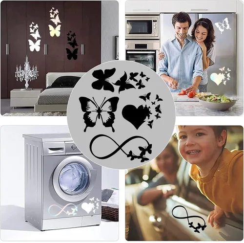 Vista 6 de GORGECRAFT Calcomanías de vinilo de 8 hojas para automóvil, calcomanías reflectantes con láser negro con mariposas infinitas, corazones y alas