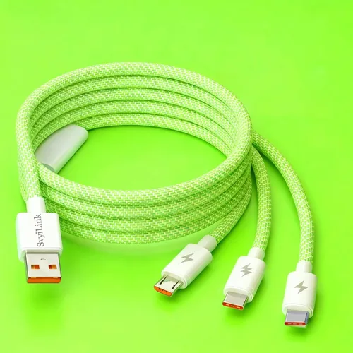 Vista 8 de Cable USB PD cargador rápido iluminado (USB 3 en 1 azul), cable de datos de teléfono, cable de carga de luz fluida, 39 pulgadas, material TPE