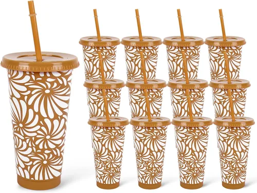 Vista 20 de JarThenaAMCS 12 piezas de vasos de plástico patrióticos con tapa con pajita 4 de julio, vaso para bebidas frías con bandera americana roja, azul