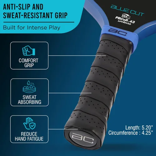 Vista 4 de Blue Cut Pickleball Paddle – USAPA Approved Pickleball Paddles Racket with T700 Carbon Fiber, 16mm Honeycomb Core, Spin Surface, Pro Power Speed &