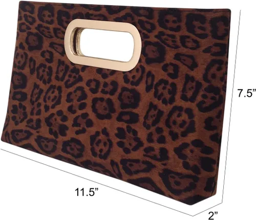 Vista 2 de JNB Embrague de leopardo pequeño con asa superior de ante sintético