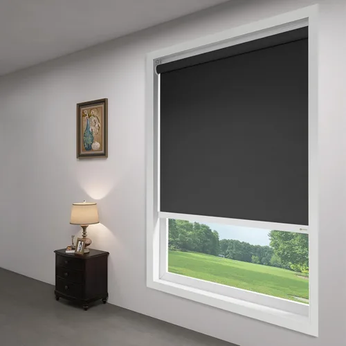Vista 4 de ZSHINE Persianas enrollables manuales sin cadena totalmente opacas de tela de color sólido tamaño personalizado (negro)