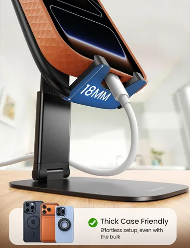 Vista 3 de Lamicall - Soporte de teléfono ultrafino para escritorio, soporte plegable para teléfono celular, altura ajustable, base pesada resistente, funda