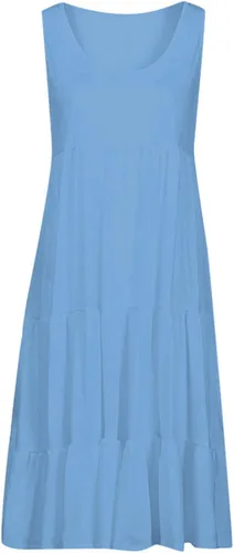 Vista 5 de Vestido largo de verano para mujer, casual, de algodón, lino, con bolsillos laterales, holgado, sin mangas, para vacaciones