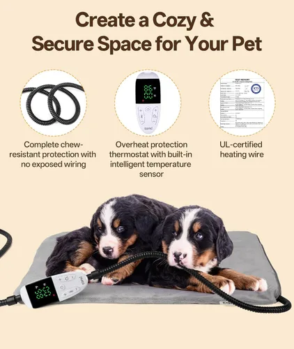 Vista 6 de Almohadilla térmica para mascotas para gatos y perros pequeños con 12 temperaturas ajustables, impermeable y resistente a las mordidas, almohadilla
