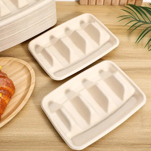 Vista 9 de Cabilock 50 platos desechables para tacos con divisores de 8.85 x 6.41 x 1.69 pulgadas, resistentes soportes para tacos para fiestas, bandeja