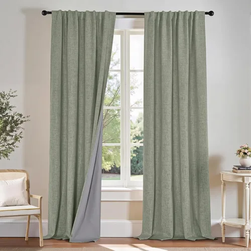 Vista 26 de PONY DANCE Cortinas de lino 100% opacas de 63 pulgadas de largo para dormitorio, sala de estar, oscurecimiento completo, bolsillo para barra
