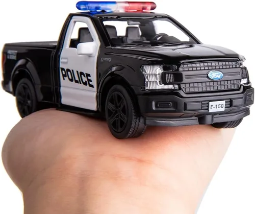 Vista 5 de BDTCTK Escala 1/36 compatible con Ford F150 Pickup Truck modelo de coche de policía, aleación de zinc fundido a presión, vehículos de tracción