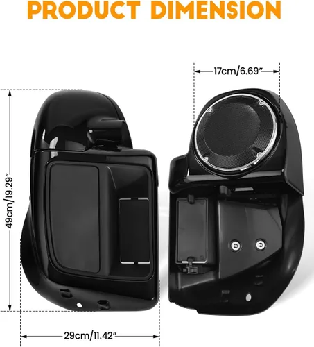 Vista 3 de XFMT Motorcycles Carenadura inferior ventilada en negro vívido para piernas con caja de altavoces y rejillas para Harley Touring enfriada por aire