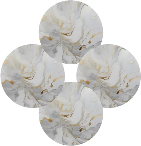 Vista 7 de Round Placemats Set of 6, White Golden Marble Print Heat Resistant Washable Place Mats Table Mat for Kitchen Dining Party