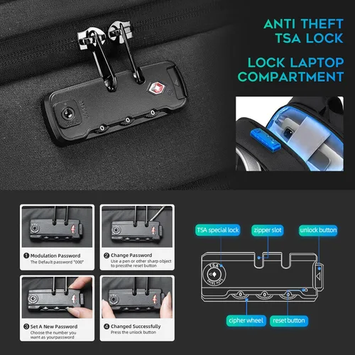 Vista 3 de Mochila de viaje BANGE, mochila antirrobo para laptop, compatible con portátiles de 15.6 pulgadas, Negro, Mediana, Computadora portátil