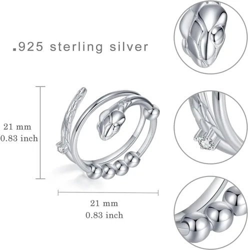 Vista 6 de Anillos de plata de ley 925 para aliviar la ansiedad, anillo antiansiedad y estrés con cuentas, anillos abiertos, regalos de joyería para mujeres