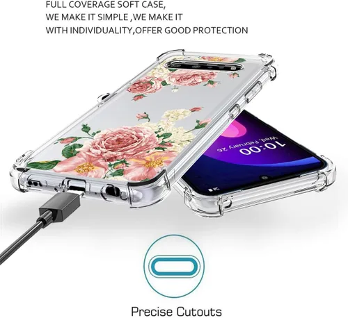Vista 6 de Osophter Funda para LG V60 ThinQ, funda para LG V60, transparente, esquinas reforzadas de poliuretano termoplástico (TPU), absorción de golpes