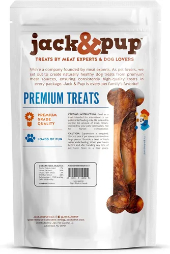 Vista 6 de Jack&Pup Huesos de fémur de cerdo jumbo para perros de larga duración Huesos de perro de carne gourmet Un solo ingrediente, salados, sin cuero