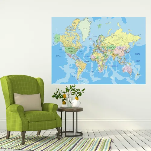 Vista 2 de Mural de pared de mapa del mundo, gran Atlas, fácil de aplicar, simplemente despegar y pegar (20 x 28 pulgadas)