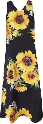 Vista 2 de Vestidos de fiesta 2023 para mujer, vestidos sexys de graduación, vestido largo con bolsillos, estampado de girasol, vestido de verano