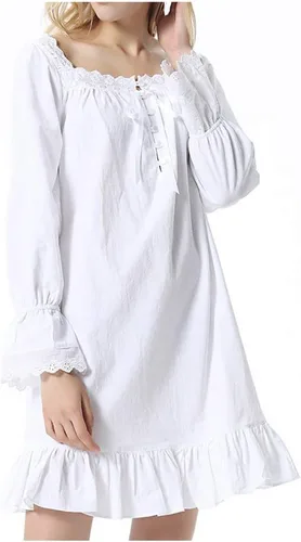 Vista 15 de Sharebeauty Camisón vintage 100% algodón para mujer, estilo victoriano retro
