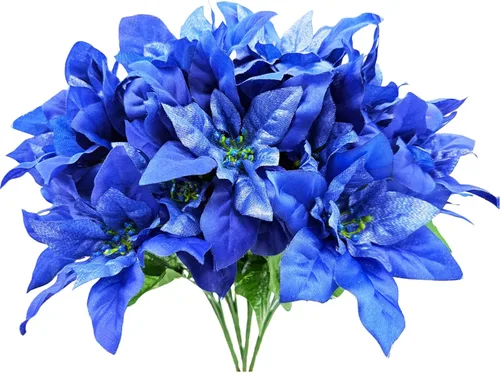 Vista 13 de Ferial 2 flores artificiales de Navidad – Ramo de flor de Pascua de seda de 5 cabezas – Flores falsas para fiesta de Navidad, decoración de boda 2