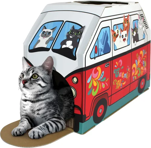 Vista 7 de American Cat Club Casa navideña para gatos y rascador para gatos con hierba gatera incluida