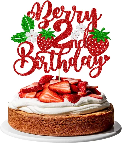 Vista 17 de Gyufise 1 pieza de fresa Sweet One Cake Topper Glitter First Birthday Strawberry Cake Pick para el tema de fruta dulce, baby shower, fiesta