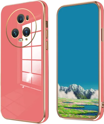 Vista 8 de Compatible con Honor Magic 5 Pro Funda de silicona rosa, chapado Honor Magic 5 Pro, funda delgada y suave a prueba de golpes (negro)