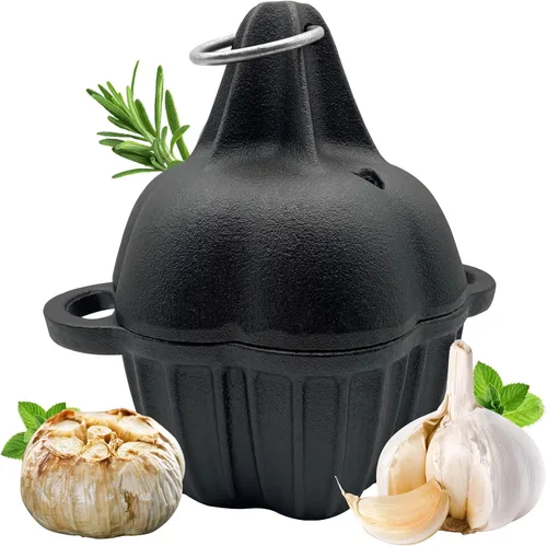 Vista 10 de Asador de ajo, asador de ajo de hierro fundido para parrilla de horno, sirve horneador de ajo asado fresco para cocina al aire libre, utensilios