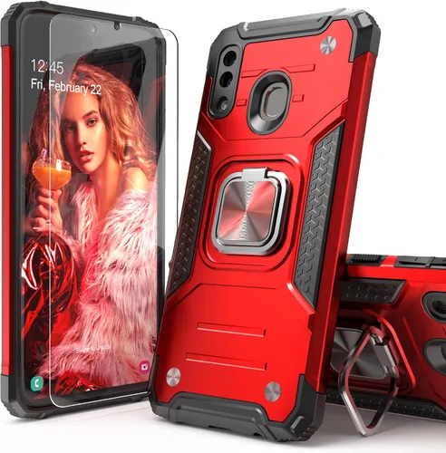 Vista 9 de Funda para Galaxy A20 con protector de pantalla, a prueba de golpes, a prueba de caídas, ajuste delgado, con soporte de automóvil, cubierta Negro