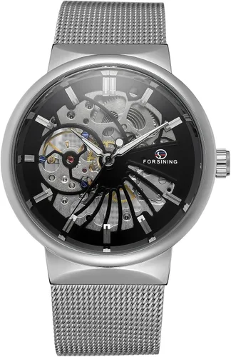 Vista 2 de FORSINING - Reloj de pulsera de acero inoxidable para hombre, diseño de esqueleto