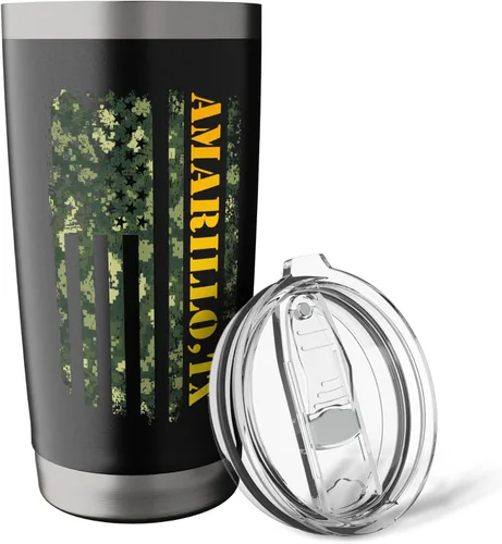 Vista 5 de Amarillo Texas Camouflage Usa Flag Stainless Steel Insulated Tumbler