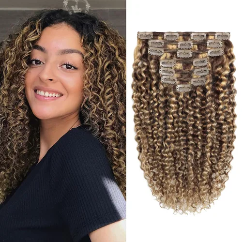 Vista 9 de 3B 3C Anrosa Jerry - Extensiones de cabello humano rizado con clip, 16 Rizado #1B