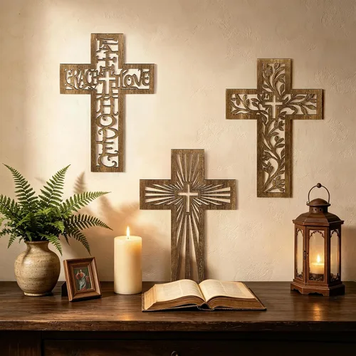 Vista 6 de 3 Pcs Wooden Cross Wall Decor, 12 Inch Wall Crosses for Christian Home