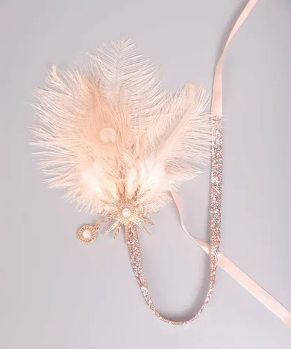 Vista 5 de Aimimier - Diadema de plumas de champán con cadena de diamantes de imitación para mujer y niña