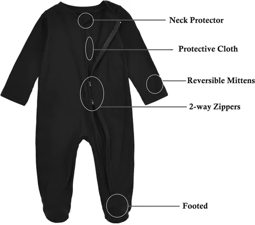 Vista 2 de Aablexema Pijama de algodón orgánico con cremallera para recién nacido, con puños de manoplas